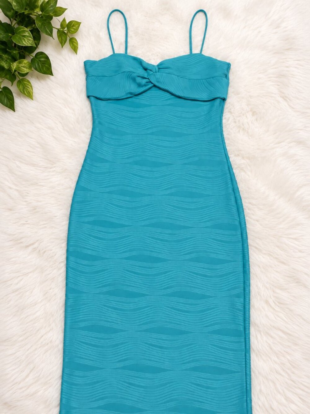 Teal Textured Bodycon Midi Dress
